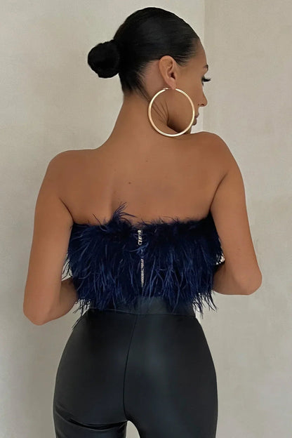 Dames Crop Top Mouwloos met Veren Detail
