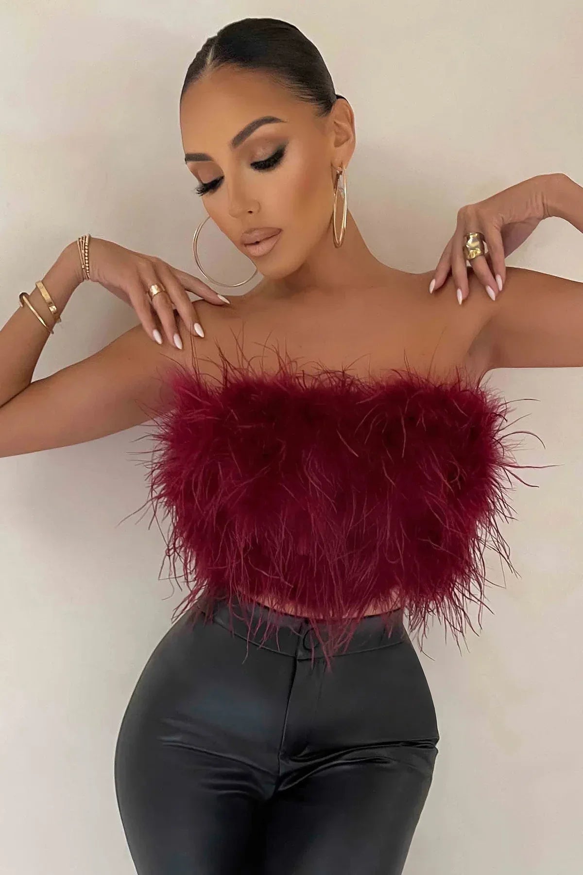 Dames Crop Top Mouwloos met Veren Detail