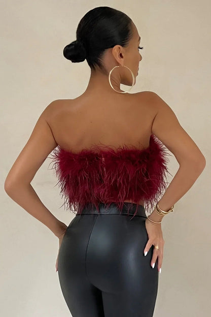 Dames Crop Top Mouwloos met Veren Detail