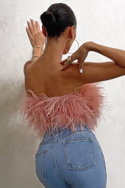 Dames Crop Top Mouwloos met Veren Detail