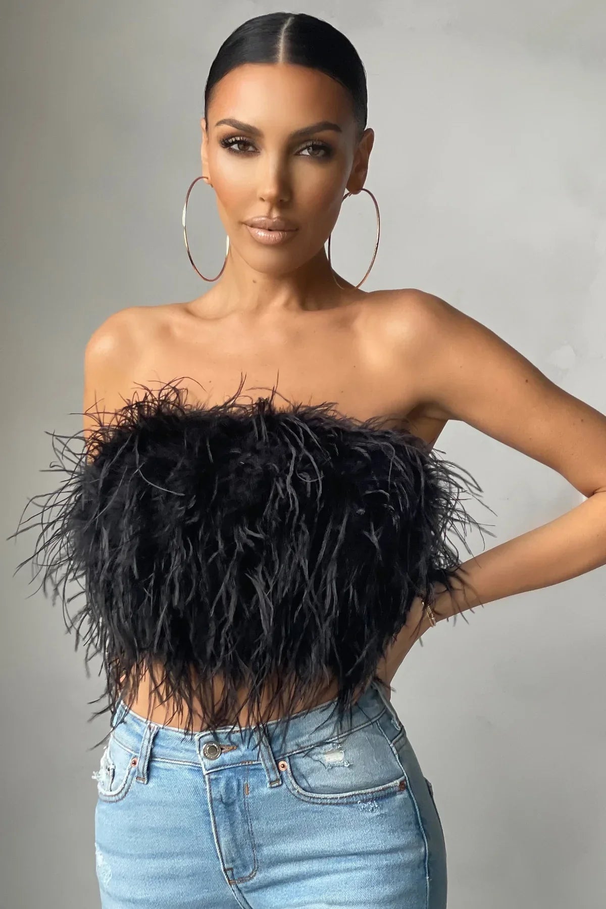 Dames Crop Top Mouwloos met Veren Detail