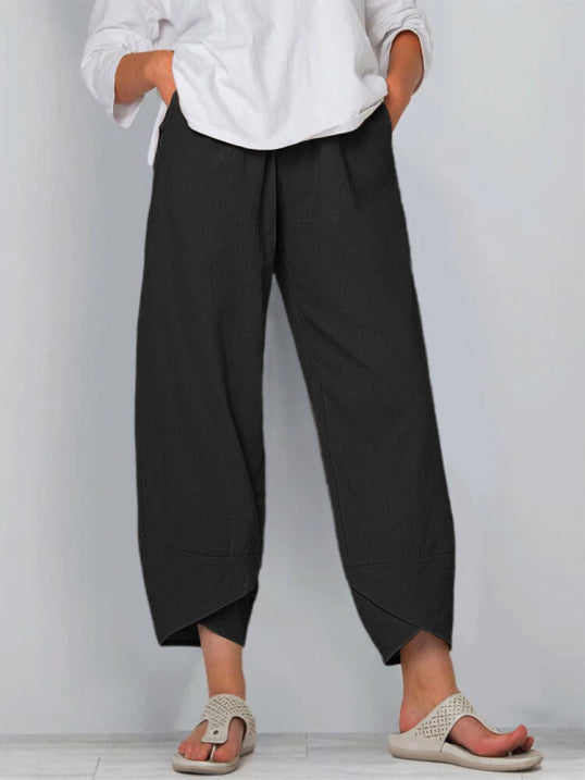 Dames Cropped Broek met Luchtige Pasvorm en Minimalistisch Ontwerp Zwart