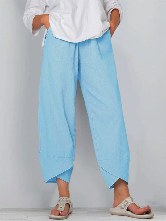 Dames Cropped Broek met Luchtige Pasvorm en Minimalistisch Ontwerp Blauw