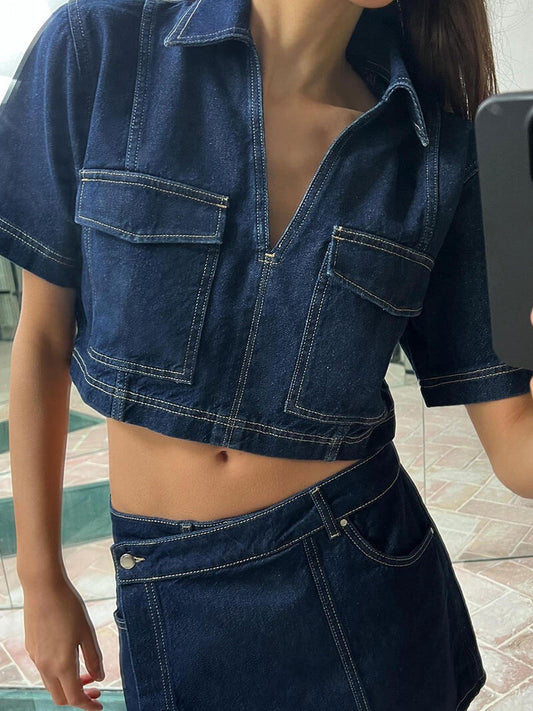 Dames Denim Co-ord Set met Top en Rokbroekje