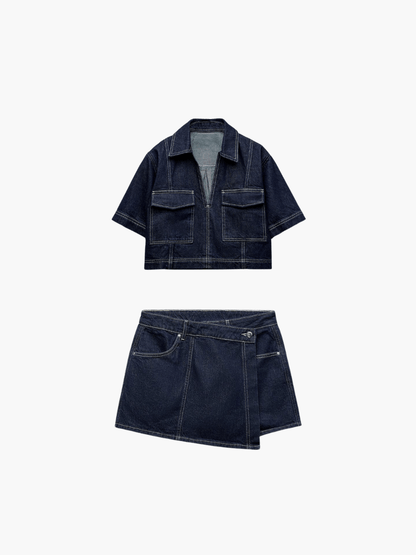 Dames Denim Co-ord Set met Top en Rokbroekje