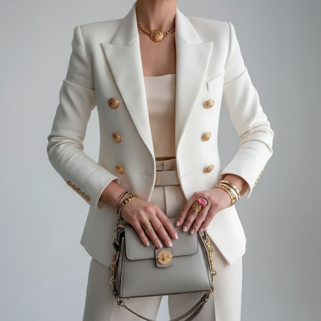 Dames Double Breasted Blazer met Gouden Knopen en Notch Revers