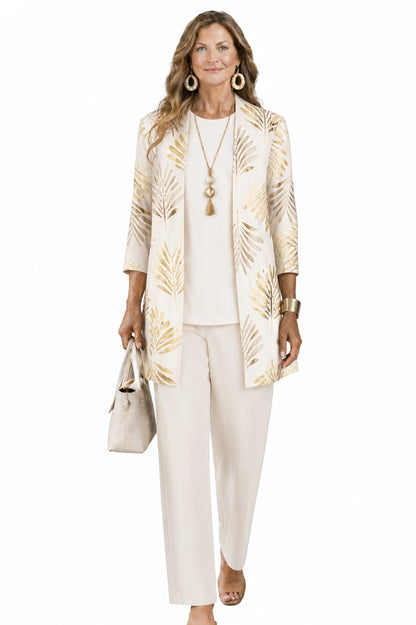 Dames Driedelig Set met Longline Cardigan en Wijde Broek