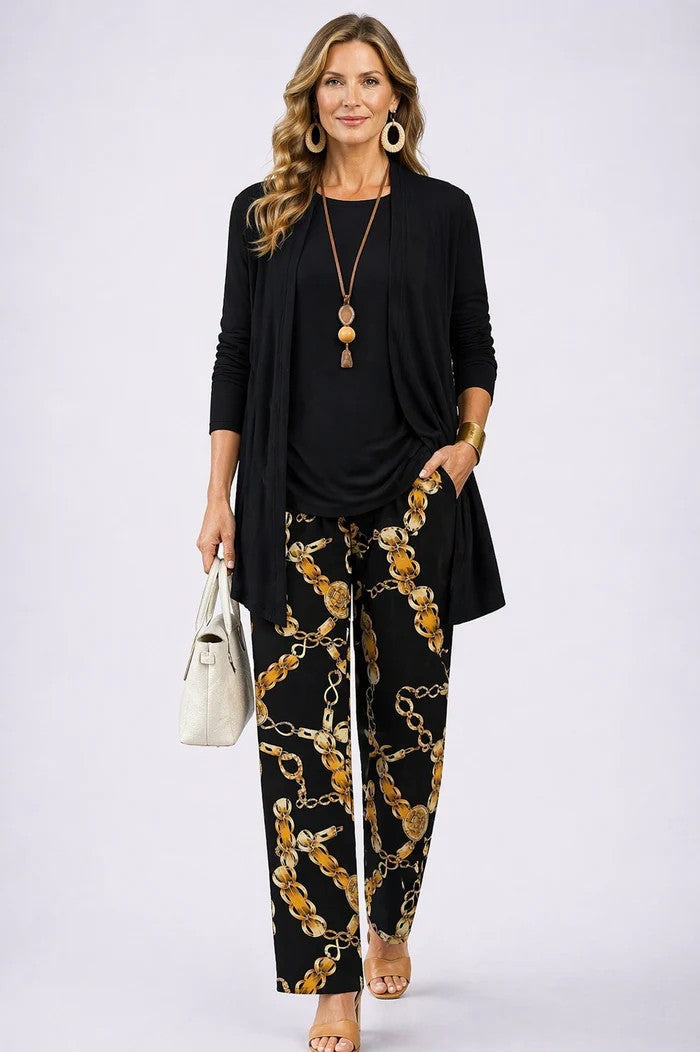 Dames Driedelig Set met Longline Cardigan en Wijde Broek ##POS:12##