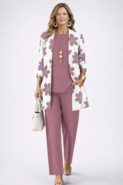 Dames Driedelig Set met Longline Cardigan en Wijde Broek