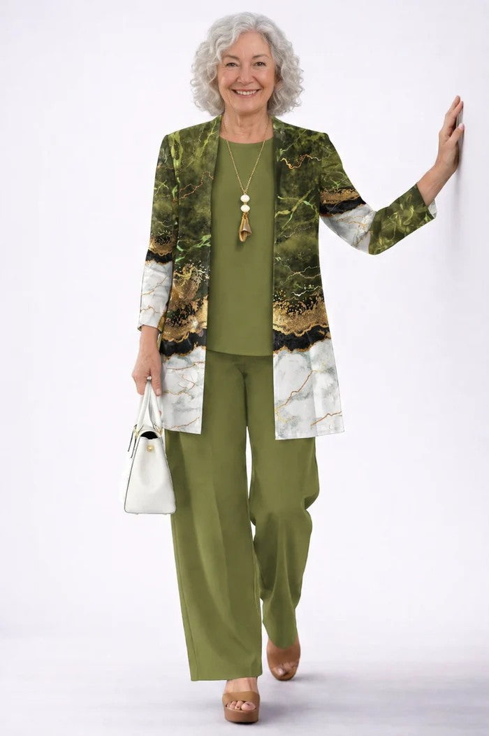 Dames Driedelig Set met Longline Cardigan en Wijde Broek