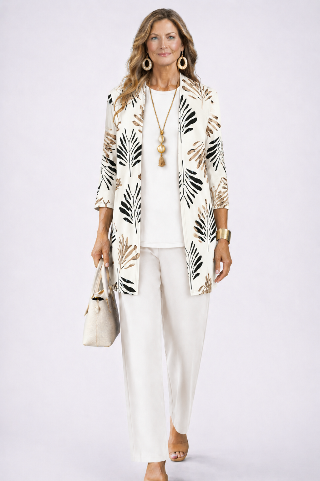 Dames Driedelig Set met Longline Cardigan en Wijde Broek