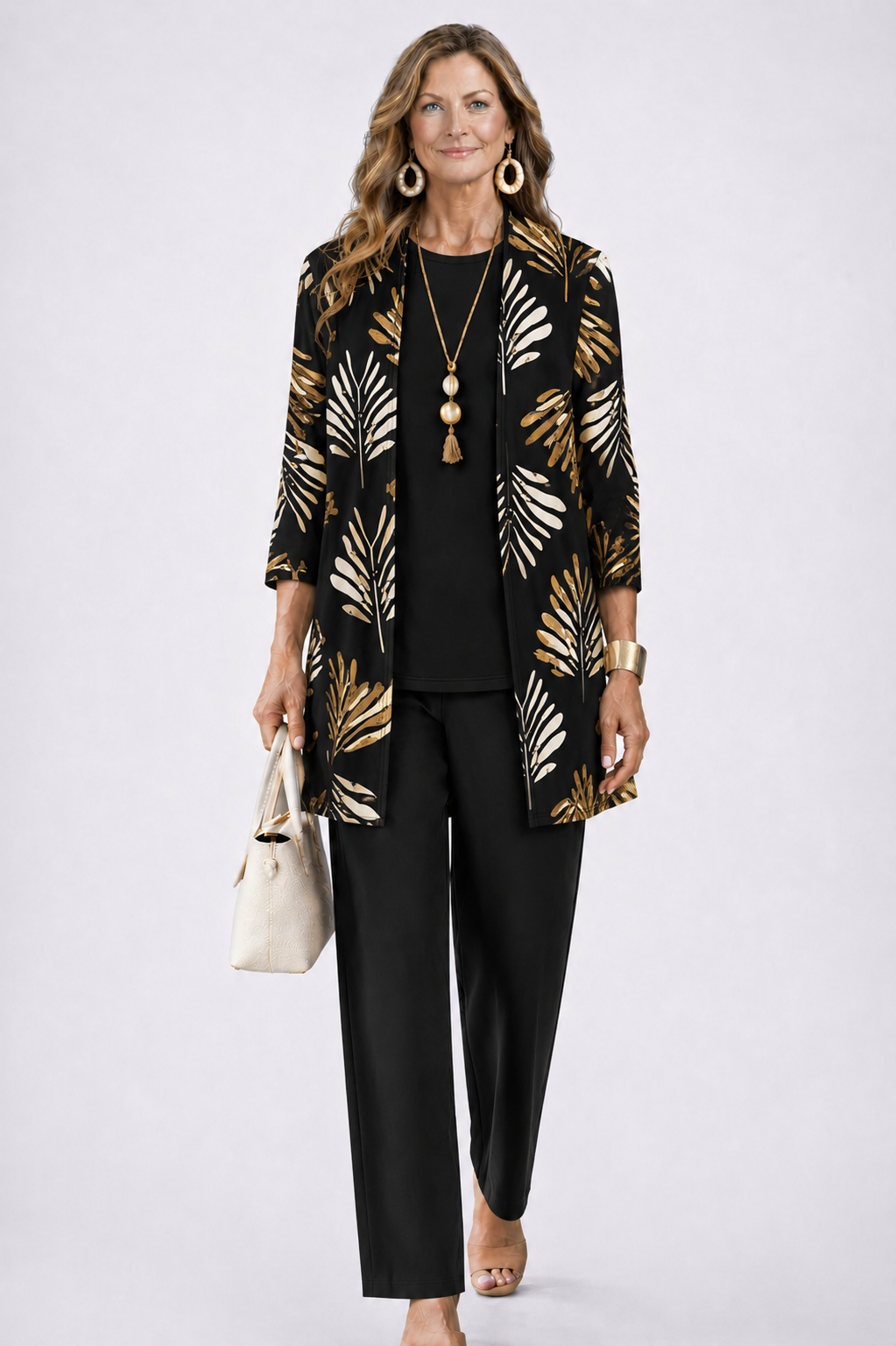 Dames Driedelig Set met Longline Cardigan en Wijde Broek