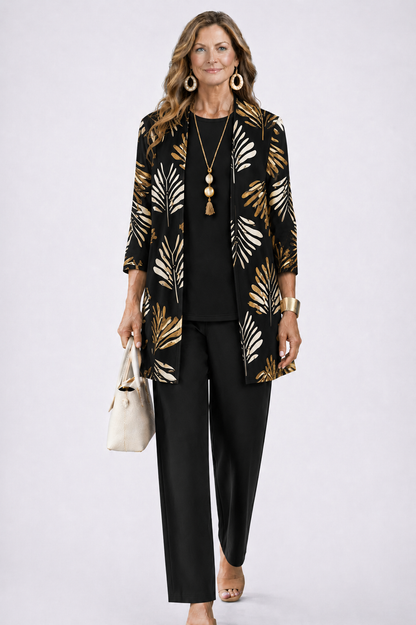 Dames Driedelig Set met Longline Cardigan en Wijde Broek