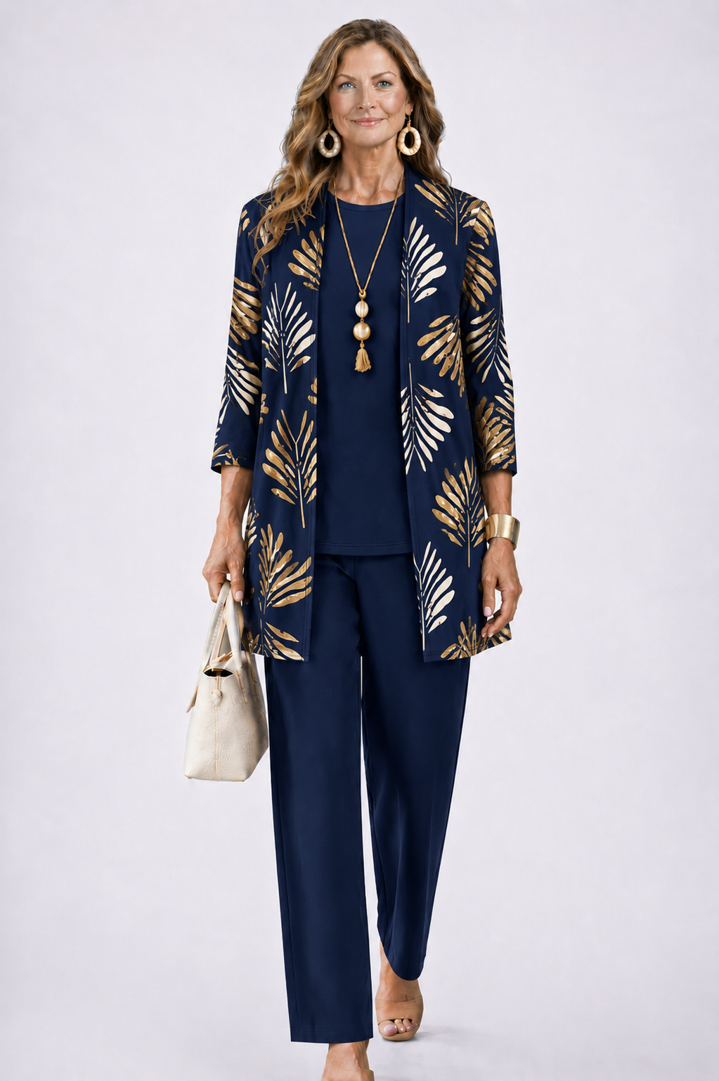Dames Driedelig Set met Longline Cardigan en Wijde Broek