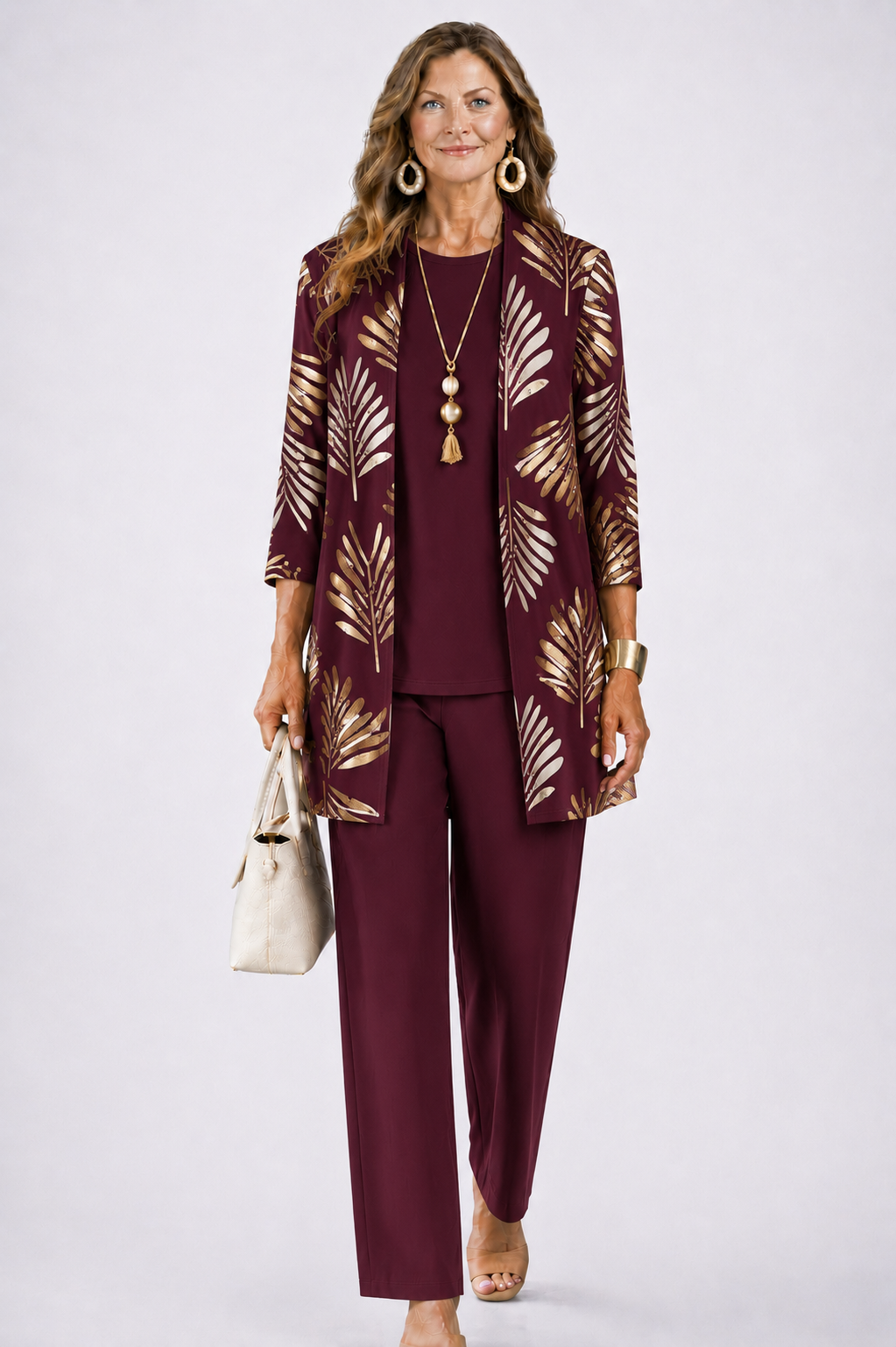 Dames Driedelig Set met Longline Cardigan en Wijde Broek