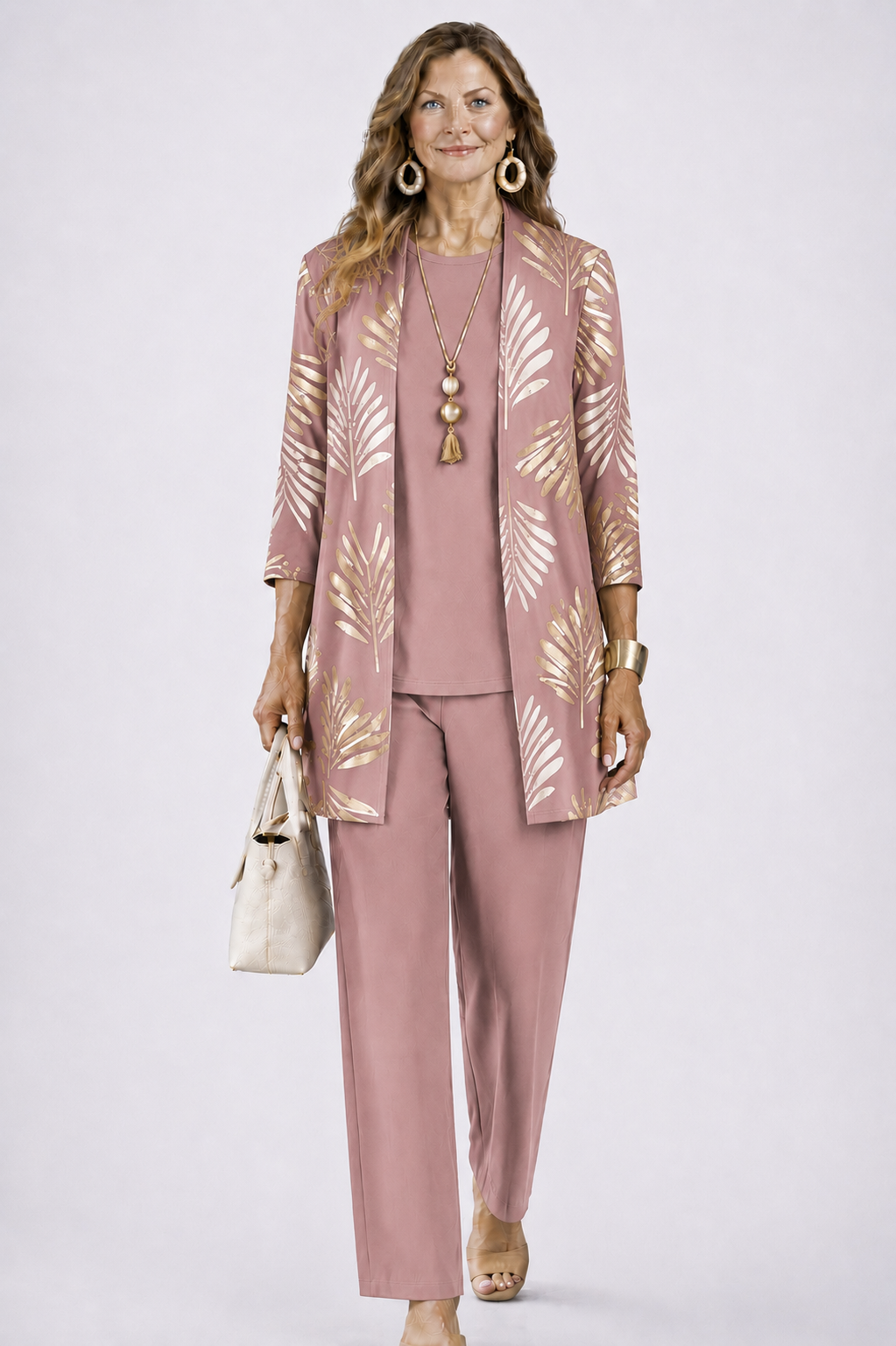 Dames Driedelig Set met Longline Cardigan en Wijde Broek