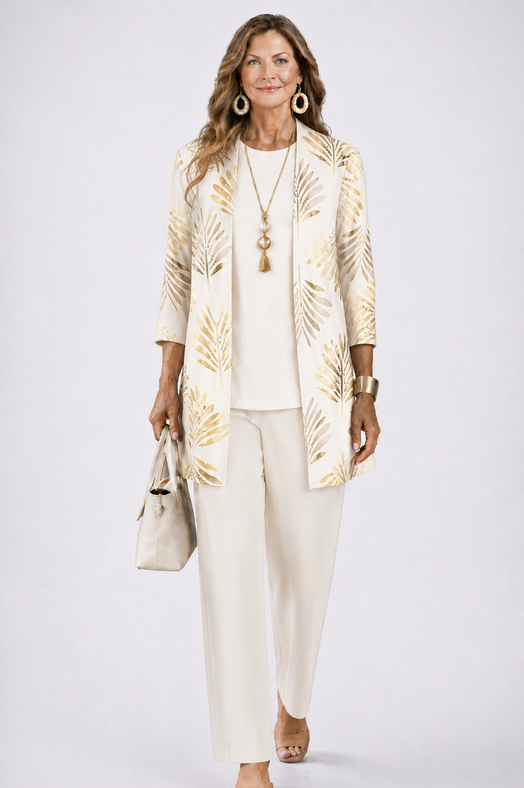 Dames Driedelig Set met Longline Cardigan en Wijde Broek