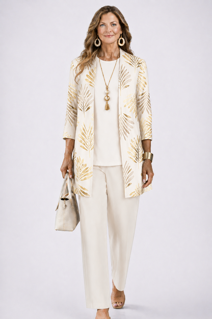 Dames Driedelig Set met Longline Cardigan en Wijde Broek