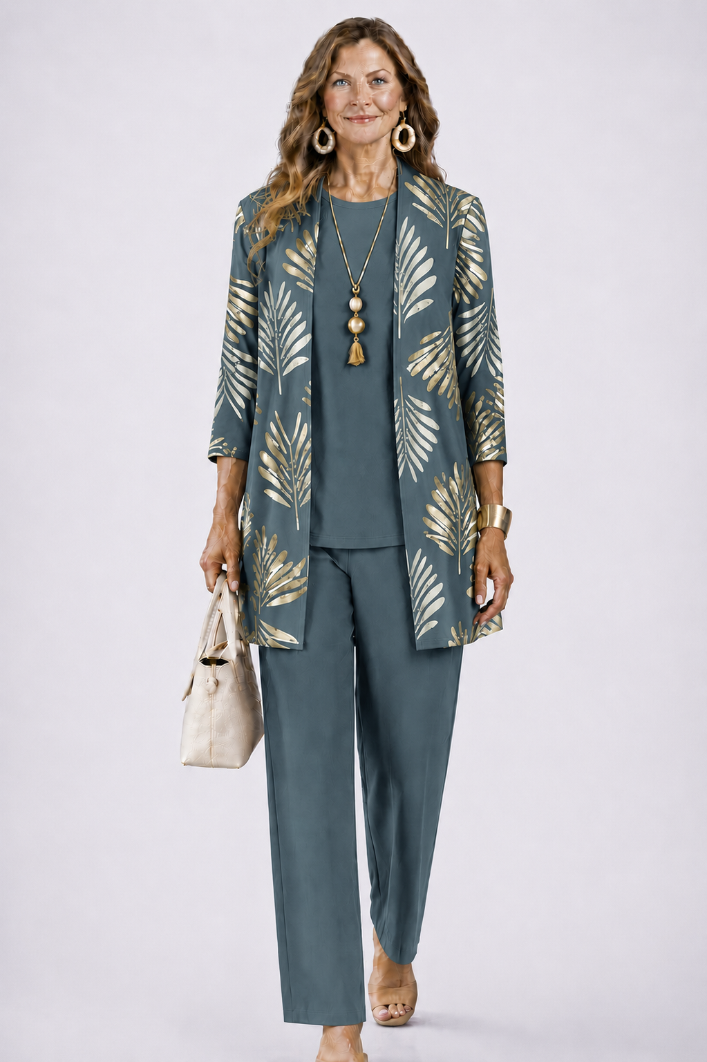 Dames Driedelig Set met Longline Cardigan en Wijde Broek ##POS:20##