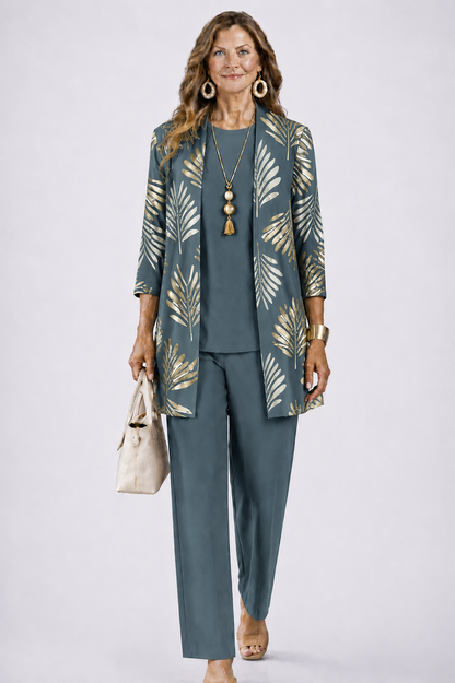 Dames Driedelig Set met Longline Cardigan en Wijde Broek ##POS:20##