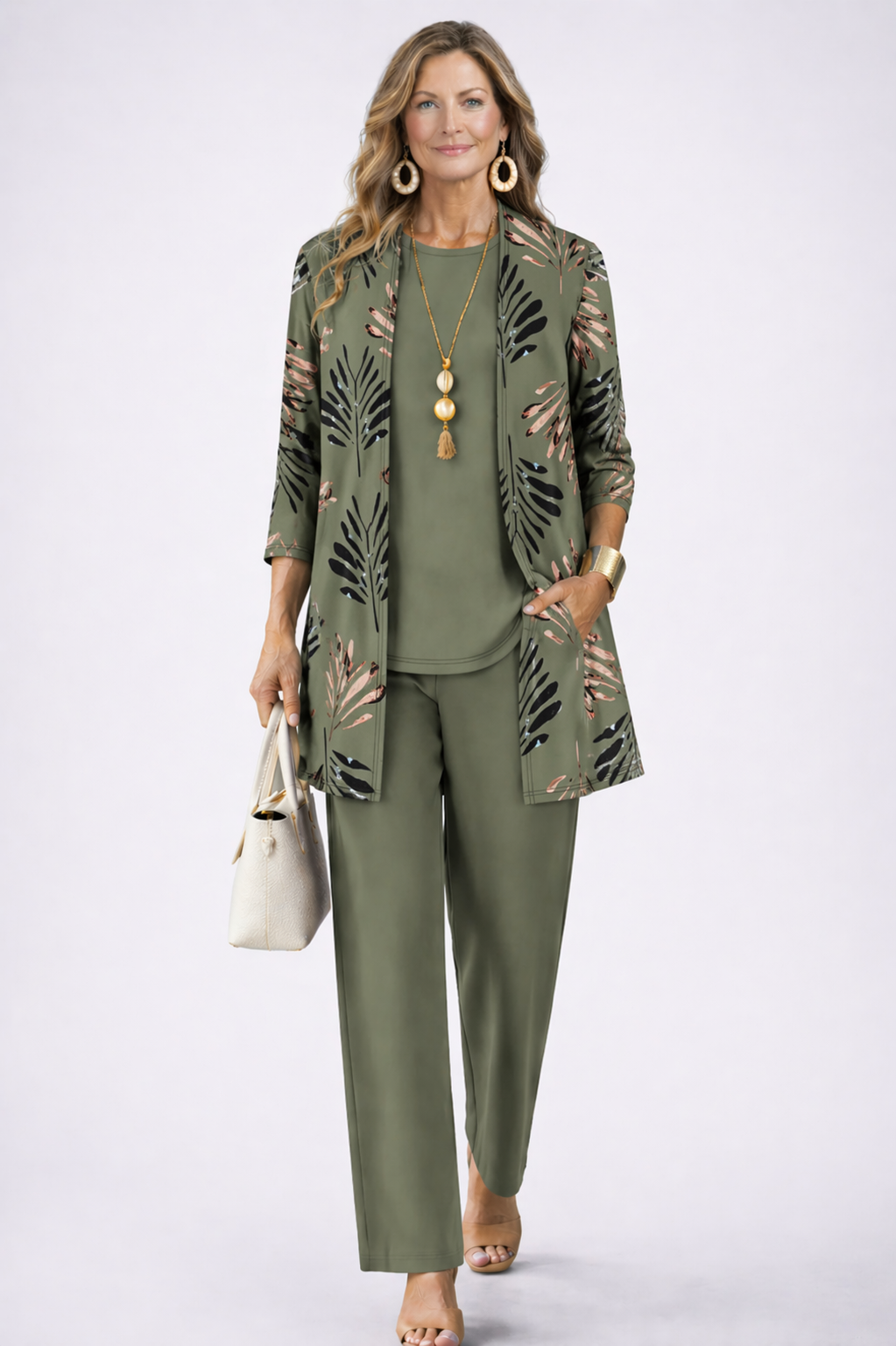 Dames Driedelig Set met Longline Cardigan en Wijde Broek