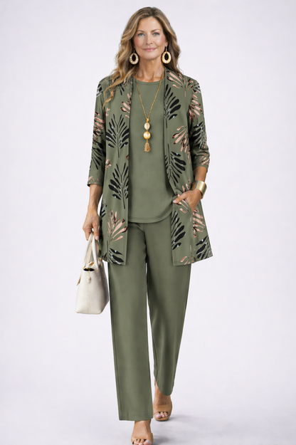 Dames Driedelig Set met Longline Cardigan en Wijde Broek