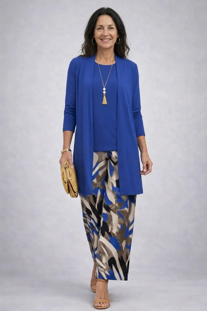 Dames Driedelig Set met Longline Cardigan en Wijde Broek
