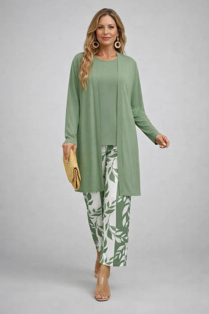 Dames Driedelig Set met Longline Cardigan en Wijde Broek