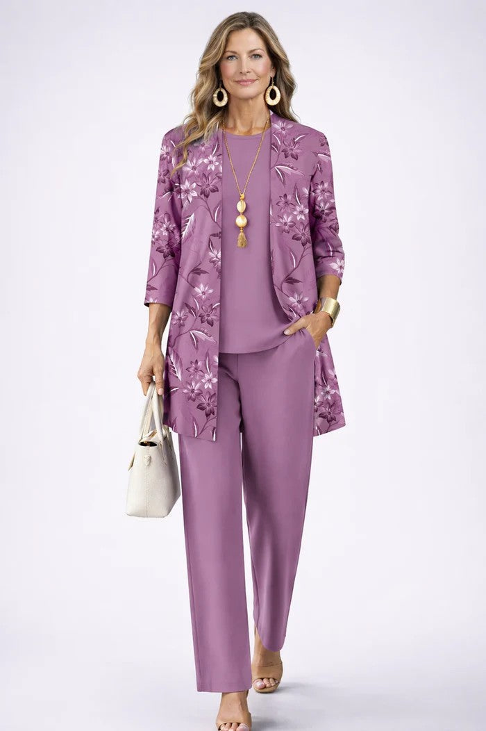 Dames Driedelig Set met Longline Cardigan en Wijde Broek
