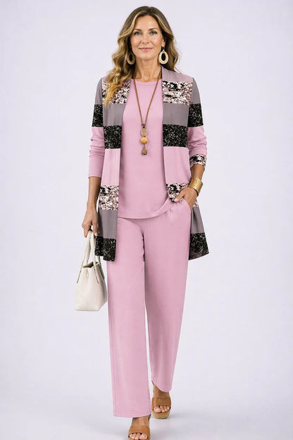 Dames Driedelig Set met Longline Cardigan en Wijde Broek