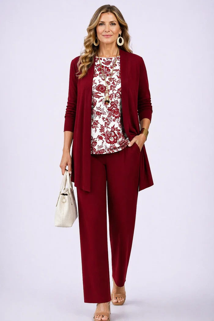 Dames Driedelig Set met Longline Cardigan en Wijde Broek