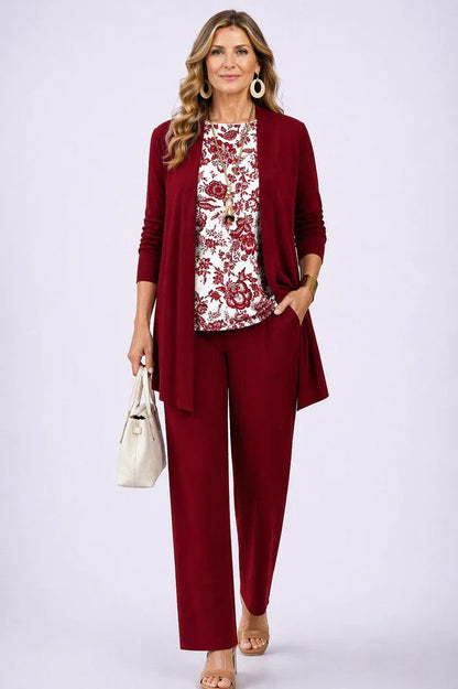 Dames Driedelig Set met Longline Cardigan en Wijde Broek