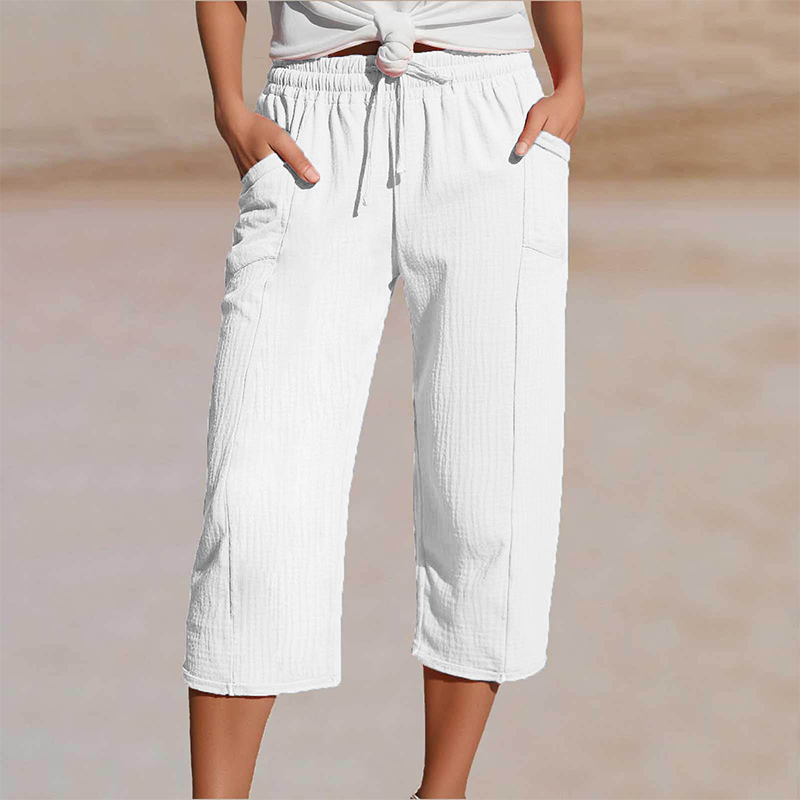 Dames Driekwart Broek met Elastische Taille en Trekkoord