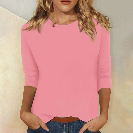 Dames Effen Shirt met Lange Mouwen en Ronde Hals Roze