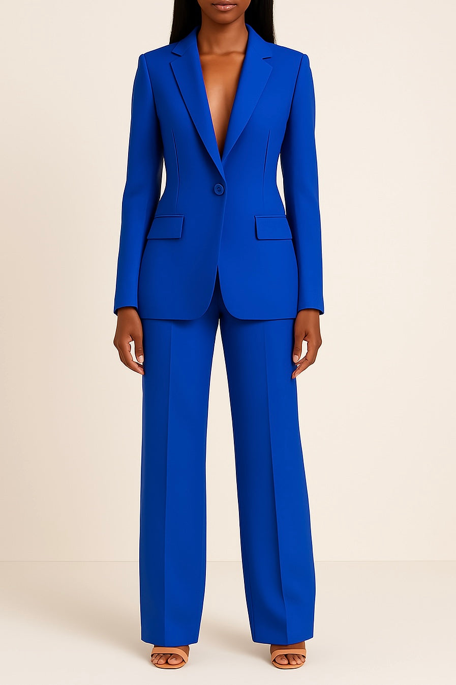 Dames Elegant Pak met Blazer en Rechte Broek Blauw