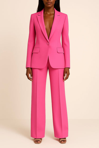 Dames Elegant Pak met Blazer en Rechte Broek Roze