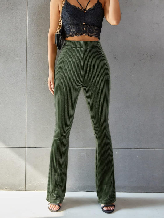 Dames Flared Broek met Ribstructuur en Elegante Pasvorm