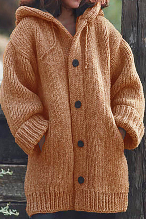 Dames Gebreid Cardigan Vest met Capuchon Oversized Oranje