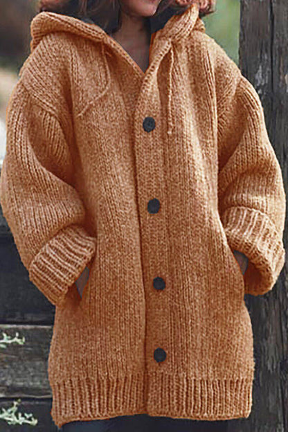 Dames Gebreid Cardigan Vest met Capuchon Oversized Oranje
