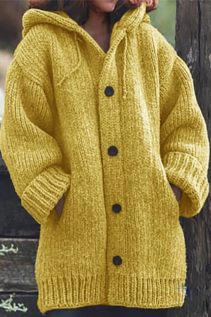 Dames Gebreid Cardigan Vest met Capuchon Oversized Geel