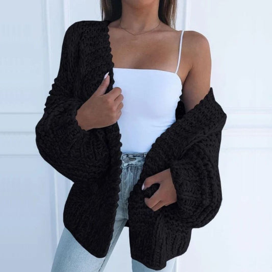 Dames Gebreid Vest met Losse Pasvorm en Lange Mouwen voor Herfst en Winter Zwart