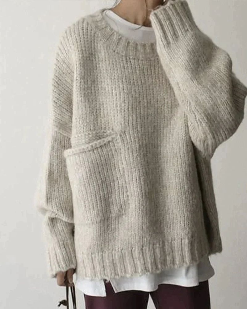 Dames Gebreide Oversized Trui met Zakken Beige