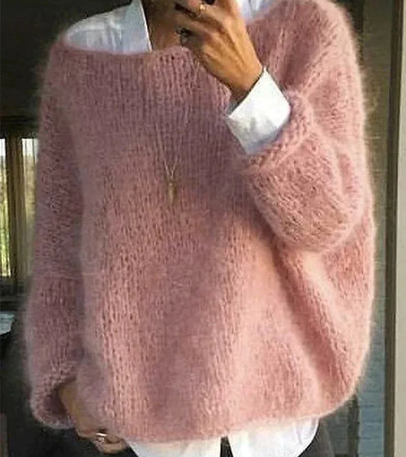 Dames Gebreide Trui met Boot Hals Roze