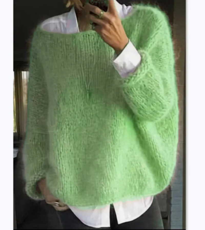 Dames Gebreide Trui met Boot Hals Groen