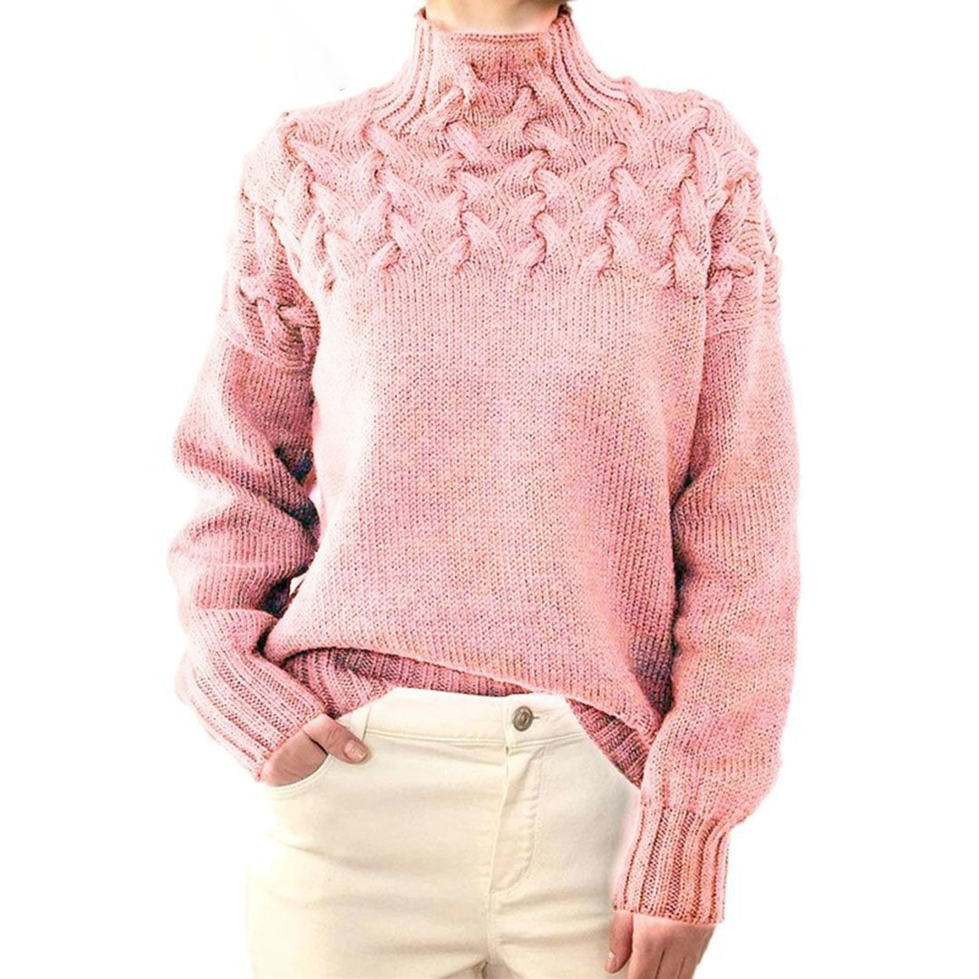 Dames Gebreide Trui met Col en Vlechtpatroon Oversized Roze
