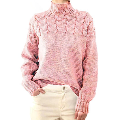Dames Gebreide Trui met Col en Vlechtpatroon Oversized Roze