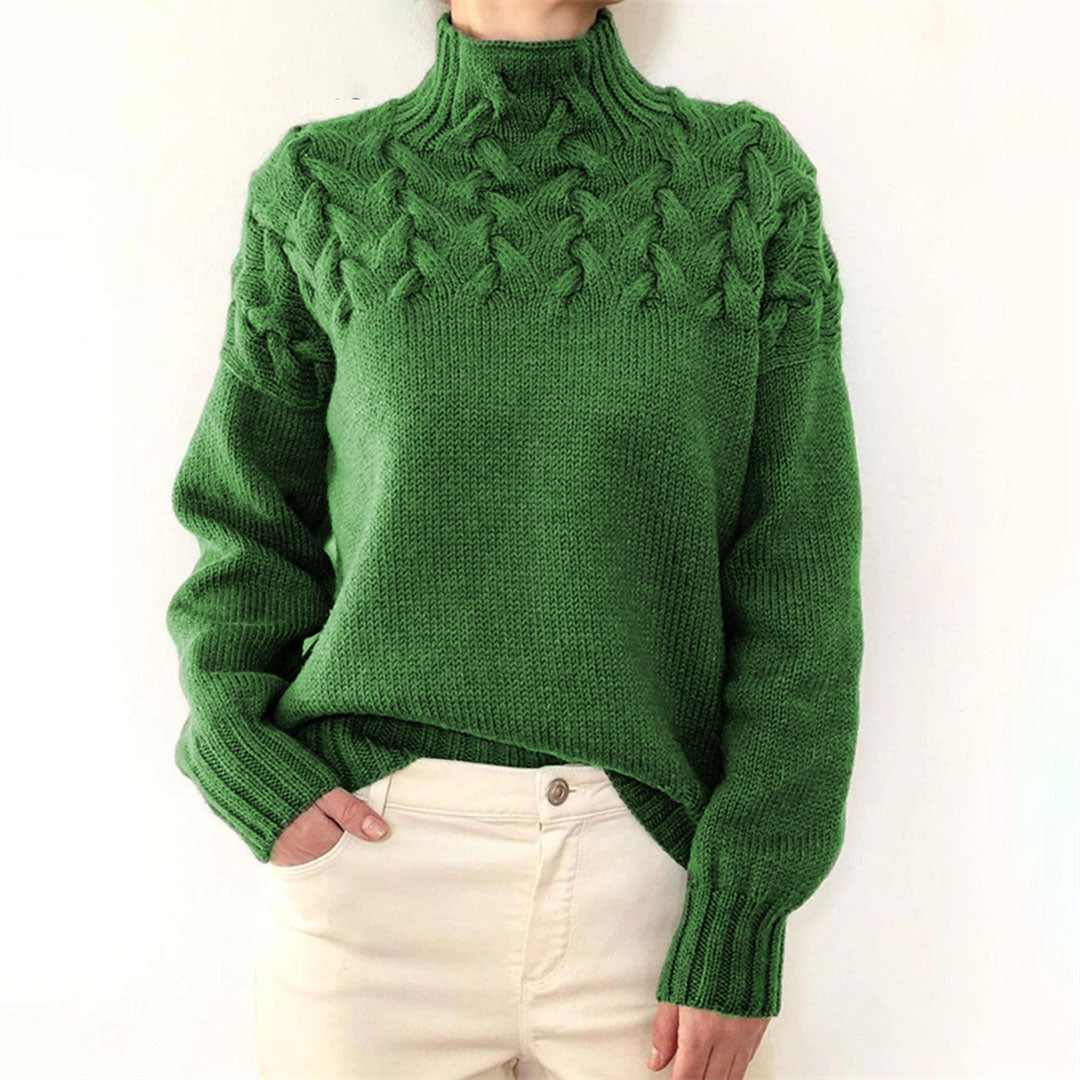 Dames Gebreide Trui met Col en Vlechtpatroon Oversized Groen