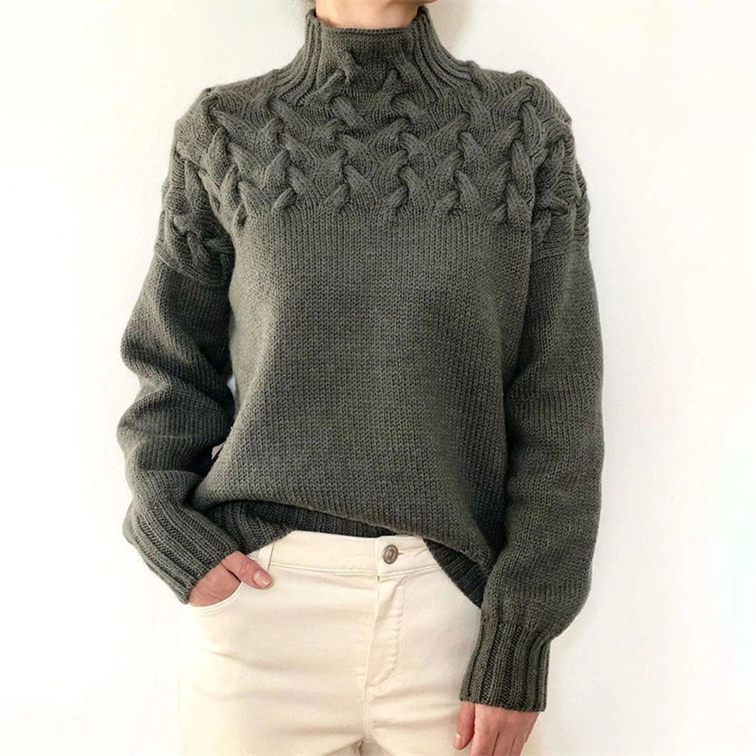 Dames Gebreide Trui met Col en Vlechtpatroon Oversized Donkergrijs