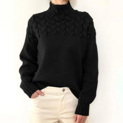 Dames Gebreide Trui met Col en Vlechtpatroon Oversized Zwart