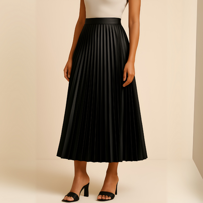 Dames Geplooide Midi Rok met Hoge Taille en A-lijn Silhouet